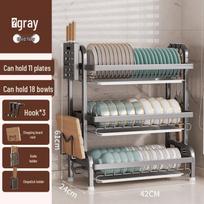 Tomedo 3-Tier Carbon Steel Dish Drying Rack gray
