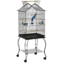 Bird Cage with Stand Wheels Removable Tray and Feeders for Canaries Budgerigars 50x58x137-145 cm Black 50 x 58 x 145 cm