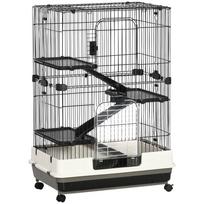 Four-Tier Small Animal Cage, for Bunnies, Ferrets, Chinchillas w/ Wheels, Tray - Black 81.2 x 52.7 x 114 cm