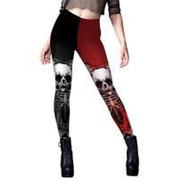 Halloween pants skull pattern digital printing striped small feet yoga pants leggings women S black