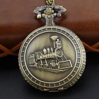 Antique Steam Locomotive Embossed Quartz Pocket Watch Steampunk Dial with Chain Necklace Pendant Jewelry Clock Gift Souvenir bronza