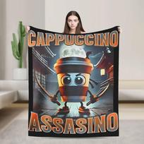 Italian Brainrot Animals Blanket  Cappuccino Assassino Fleece Awesome Soft Throw Blankets for Home  Winter 75x90cm gray