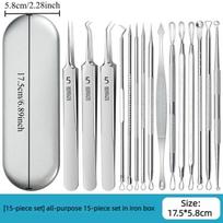 Cell Clamp Acne Clip Blackhead Removal Tweezers Pick and Squeeze, Remove Acne Fat Particles Stainless Steel Set gray