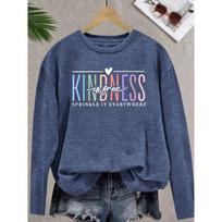 Women's Graphic Printed Round Neck Women's Spring Summer Autumn Winter Long Sleeve T-Shirt S gray