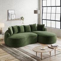L-Shaped Frameless Modular Sofa, Chenille Cloud Sofa with Deep Seat, Chaise Longue, Extra Large, Includes Cushions, for Living Room, Green 252 x 164 x 67 cm žalia