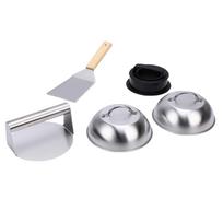 Stainless Steel Burger Press Grill Set Metal BBQ Tools with Wooden Handle Dishwasher Safe for Cooking Patties Meat Smash and Cheese Melt white