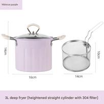 Durable 3L Deep Fryer Pot with Mesh Strainer Basket Fine Iron Japanese Tempura Fryer Pot Multifunctional with Lid Soup Oil Pot violetinė