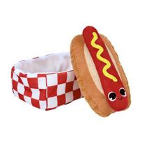 Squeaky Plush Dog Toy Hot Dog Bun Shape Chew Toy Dog Snuffle Toy with Crinkle Paper Puppy Teething Toy for Boredom Relief Interactive Training brown