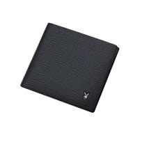 PLAYBOY Billfold Leather Wallet, Horizontal Style, Money Clip, Black juoda