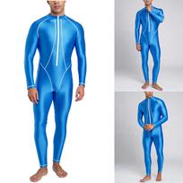 Men Surfing Diving Swimsuit Long Sleeve Long Pants Mock Neck Glossy Jumpsuit Full Body Rash Guard One Piece Swimwear L karšta rožinė spalva