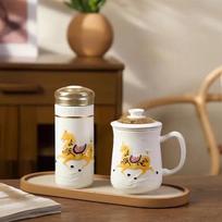 Qian Tang Xuan Majestic Horse Living Porcelain 3-Piece Cup Set gray