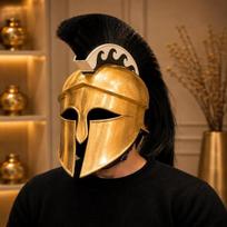 Handcrafted Steel Spartan Helmet with Black Crest – Wearable Greek Warrior Armor, Medieval Cosplay Helmet, Collector Gift black
