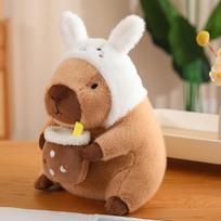 Capibara pliušinis žaislas modeliavimas Capibara Cosplay Vienaragis Dinozaurų Suknelė Boba Duona Vaisiai Maistas Dekoras Paukščiai burbulais įdaryti gyvūnai about 30cm white