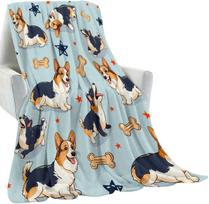 1PC Lovely Corgi Throw Thin Blanket Gifts for family friends Couch Bed Car Home Camping For animals Dogs Lovers all season use 75x90cm gray
