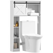 Sandėliavimo baldai virš tualeto su stumdomomis durelėmis, lentynų baldai virš WC, reguliuojama lentyna, baltas 80 x 17 x 128 cm