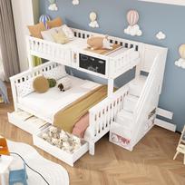 Children's Bunk Bed, Double Bed, Multifunctional, with Blackboard and Drawers, without Mattress, White, 90*200+140*200[OLD SKU:N634W0007W] balta