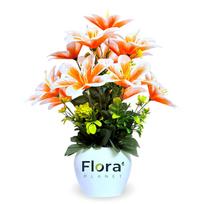 Artificial Lily Flower Pot With 12 Blooming Stems, Orange & Green - 34 Cm oranžinė/žalia