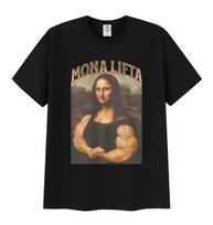 Funny Monday Lisa Mona Lisa Parody Graphic T-Shirt, Unisex Men & Women Sarcastic Art Print Tee, Casual Summer Streetwear Top XL gray
