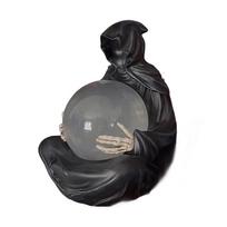 A27F-Grim Reaper Statue LED Light Water Globe With Flying Bats Crystal Ball, For Magical Vibes Halloween Decor NONE gray