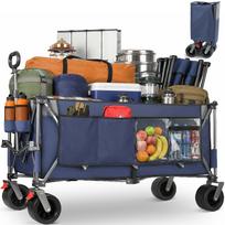 XXXL 300L 250KG Capacity, 130cm Extended Folding Wagon with Extra Wide 17x10 cm All-Terrain Wheels, Patented 4-Way Instant Setup Transport Cart, Blue 130 x 65.5 x 116.8 cm