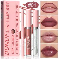[Waterproof Lip Gloss] 3pcs Set Waterproof and Sweat Resistant Lip Gloss Lip Liner Lip Glaze Set Durable Easy To Color Matte Lip Gloss Set Lipstick white