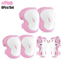 Kids Sports Protective Gear Set Knee Elbow Pads Wrist Guards for 3-12Yrs Boys Girls Cycling Skating Scooter S rožinė
