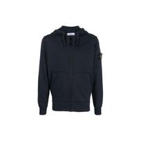 Stone Island Solid Color Logo Print Zip-Up Hoodie Men hoodies Navy-Blue 741564251-V0020 L black