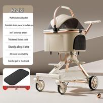Šešių kartų smūgius sugeriantis augintinio vežimėlis mažiems ir vidutinio dydžio šunims, sulankstomas vienu mygtuku su nuimamu nešikliu Aluminum Alloy - Oxford Fabric beige