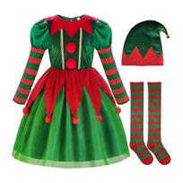 Kalėdinis elfų kostiumas vaikams Elastingas audinys Greitai apsirengti Šventinės šventės apranga Kalėdų Cosplay suknelė vaikui 120 red