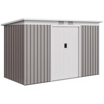 Gofrinio metalo sodo sandėliukas Lauko įrangos įrankių dėžė su rinkiniu Vėdinimo durimis 9x 4 pėdų Šviesiai pilka 280 x 130 x 172 cm