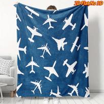Tamsiai mėlynas fonas, sumaišyti lėktuvai, baltos siluetai, pilnas spaudinys, puri pledas, šiltas, minkštas, sofai, berniukams, namų dovana Size: 75*100cm, Weight: 230 GSM gray