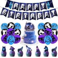 44 vnt. Vilko gimtadienio dekoracijose yra Banner Cake Topper Balloon black