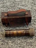 Vintage Antique Brass Kaleidoscope Illusion Prism Nautical Toy With Leather Box ruda