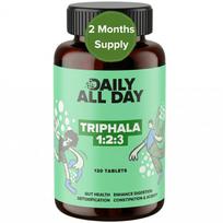 Daily All Day Triphala 1 2 3 Ratio Tablets 120 for Constipation, Acidity & Gas Relief, Bowel regulator, Digestion, Gut Health, cleanse, For Eyes & H