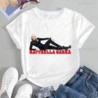 Italian Singer RAFFAELLA CARRA Printed T-shirt Top RAFFAELLA CARRA Trend Short Sleeve Unisex Sh L white
