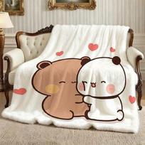 A 2D Digital Print Flannel Blanket Featuring a Loving Bubu and Dudu Design. This Ultra-soft Flannel Blanket Is Perfect for Beds and Sofas, Suitable fo 75X95CM white