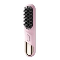 Cordless Hair Straightener Brush Portable Wireless Hair Straight Comb for Women Negative Ion Travel USB Rechargeable Hot Comb rožinė