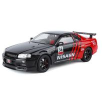 1/18 Nissan R34 GTR Oversized Collectible Ornaments  Alloy Die-cast GTR Car Model Tires Detachable DIY Racing Model Boy Gift raudona/juoda