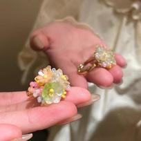 Dopamine Hydrangea Flower Ring Female Niche Design Sweet Beaded Finger Ring brown