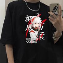Cartoon Genshin Impact T Shirt Men Kawaii Hu Tao Graphic Tees Xiao Genshin T-shirt Unisex Hip Hop Tops L white