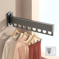 Durable Stainless Steel Folding Drying Rack Rust-proof Space Saving Wall Mount Clothes Hanger Stable Telescopic Hanger Outdoor gray