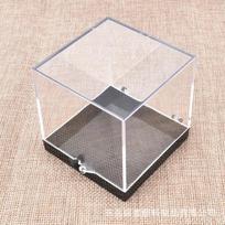 Skaidri kvadratinė mineralų pavyzdžių laikymo ir eksponavimo dėžutė S6.8 kristalams ir akmenims 68x68x68 Black Base gray