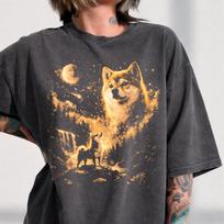 Shiba Inu Howling Moon Vintage T-Shirt, 90s Retro Dog Graphic Tee, Animal Lover Gift 4XL beige
