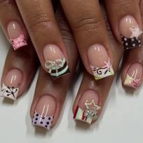 24Pcs French Square Press On Nails Colorful Stripes Polka Dots Silver Metal Bow Stars Y2K Fake Nail Tips black