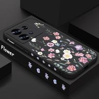 Prabangus violetinis gėlių dėklas Xiaomi 13T 11T Pro Poco F6 X6 Pro Funda Redmi Note 14 Pro 5G 13 12 11 silikoninis dangtelis su virvele Poco X6 Pro black