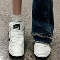 High-value black and white panda board shoes ins new original couple wasteland wind lightning bread student casual shoes 35 gray