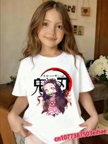 Vintage Demon Slayer Kid Tshirt Tanjiro Nezuko Inosuke Retro Print Oversized Pure Cotton Short Sleeve Casual Wear 100 white