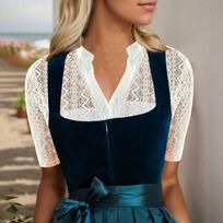 Women's Short Sleeve Lace Trimmed Oktoberfest Blouse - Casual Layering Top for Bavarian Festival Party Lightweight Comfort L balta