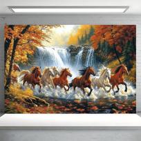 2D Flat,Running Horses Autumn Waterfall Forest Tapestry Majestic Animal Wall Art Living Room Decor Vibrant Fall Landscape Print 100X70CM gray