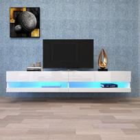 LED televizoriaus spintelė, baltas žemas TV staliukas su LED apšvietimu, aukštos kokybės TV komoda su daug vietos jūsų svetainei 140x40x30,5cm, balta balta